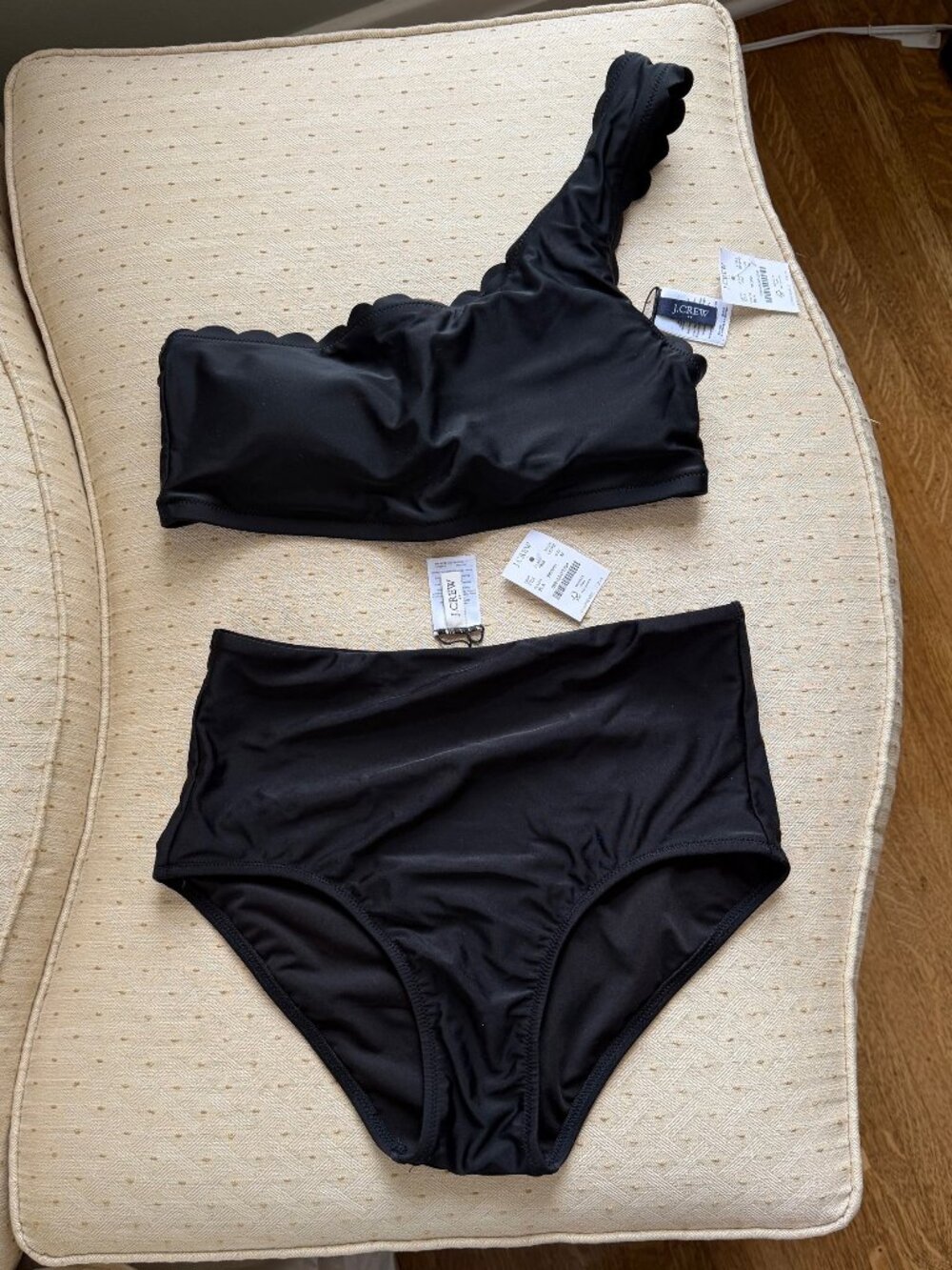 J. Crew High Waist Bikini Bottom Scallop One Shoulder Bikini Top Medium NWT